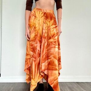 Orange tie-dye asymmetrical skirt